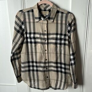 Burberry Plaid print three- Quarter Sleeve bottom up shirt
